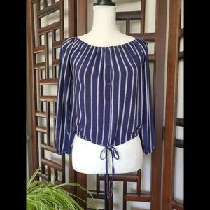 Passport Women's Long Sleeve Blue/White Striped print Top Blouse
